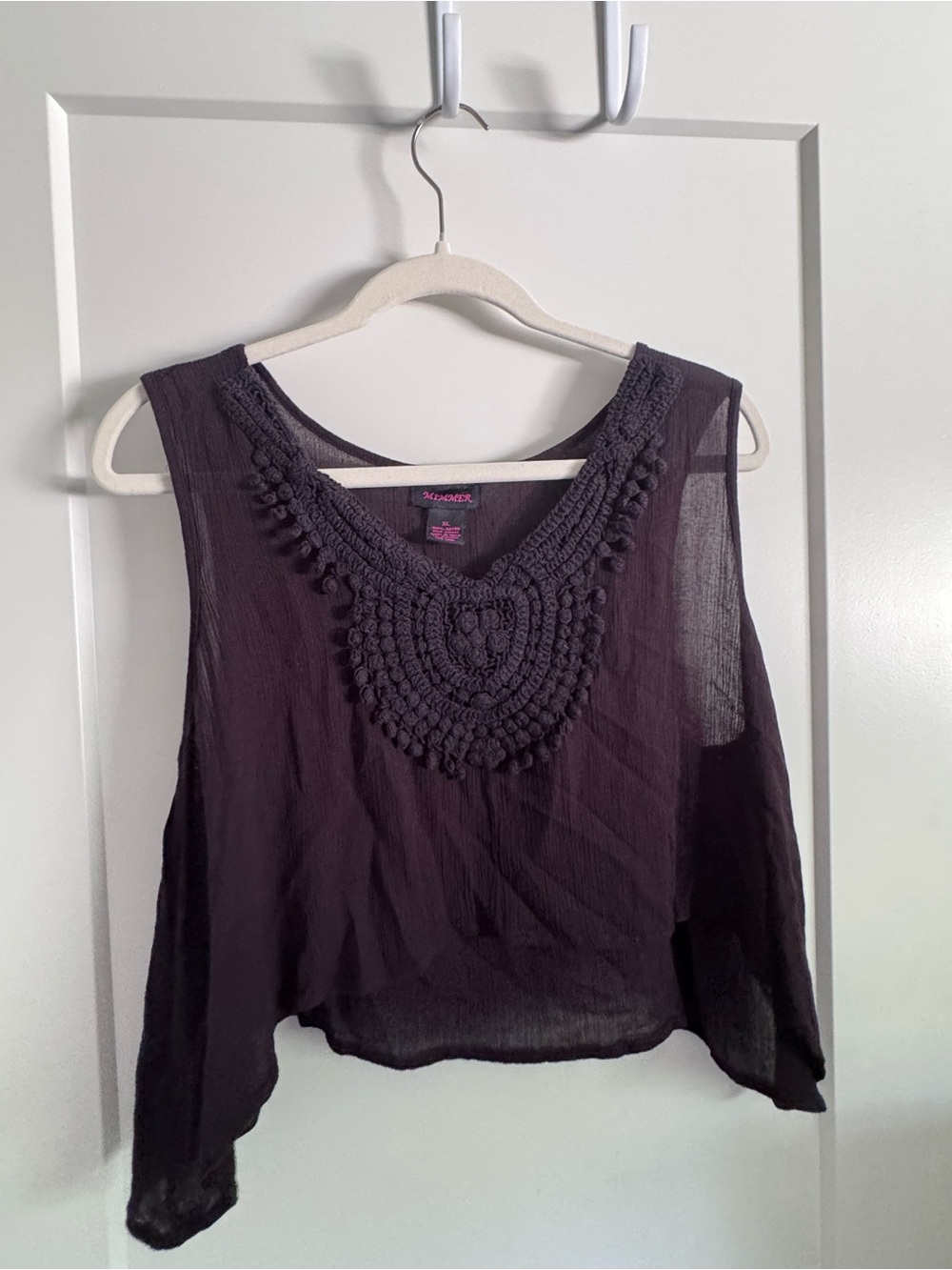 Sleeveless Crochet-Detail Crop Top - Plum